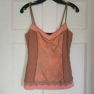 Bebe Apricot Tank with Tan Lace Overlay